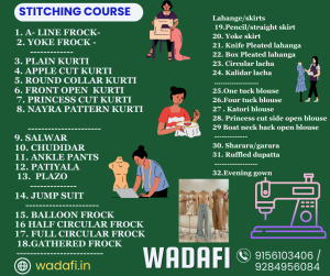 Basic Stitching course Frock Kurti Bottom Salwar Jump Suit Lahange Gown